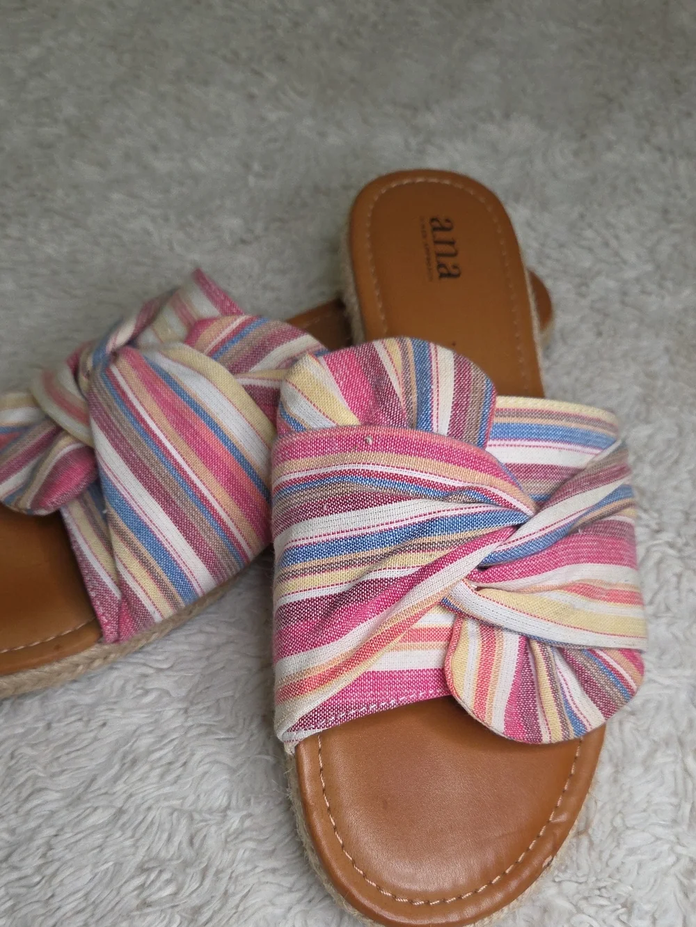 Women's A.N.A. Woven Bow Striped Sandals Slides Sz 9
